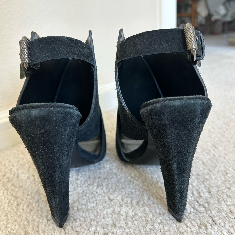 All Saints Black Suede CrissCross Peep Toe - Picture 4 of 5